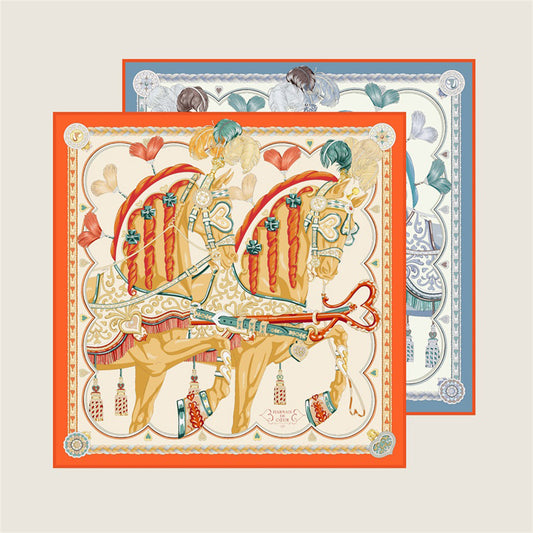 Two Horses Orange Double Print Scarf / 90cm